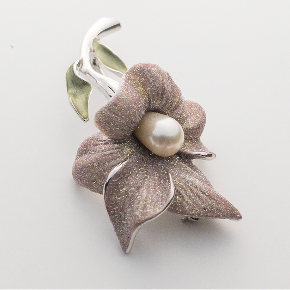 𝅺Vintage Margot Townsend Sparkling Pink Enamel Floral Earring Brooch Jewelry Set - Picture 11 of 16